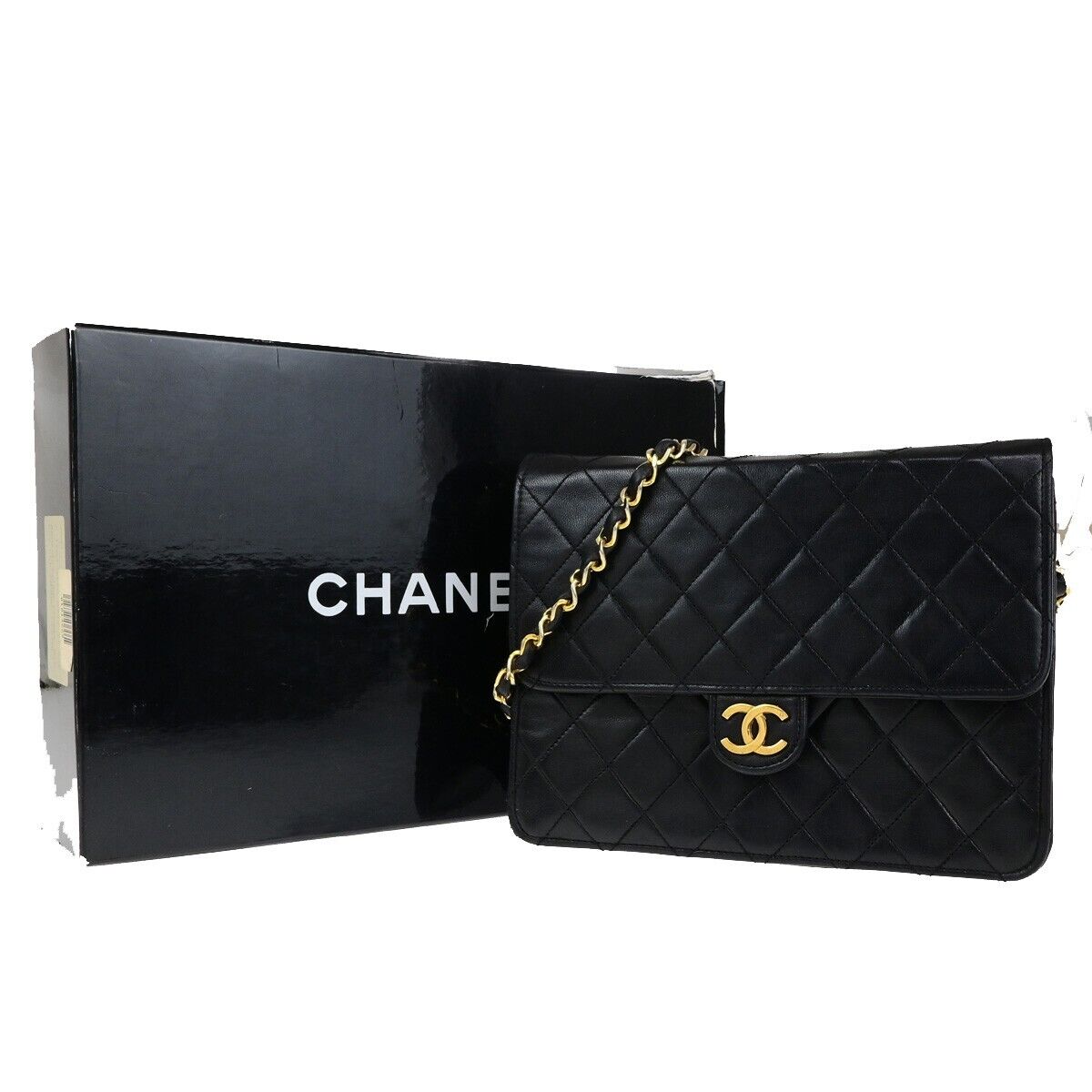 CHANEL CC Logo Matelasse Chain Shoulder Bag Leather Black GHW 41RK820