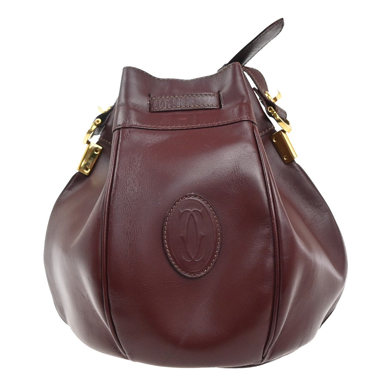 CARTIER Logo Must Line Shoulder Bag Leather Red Burgundy GHW Spain 04KC591