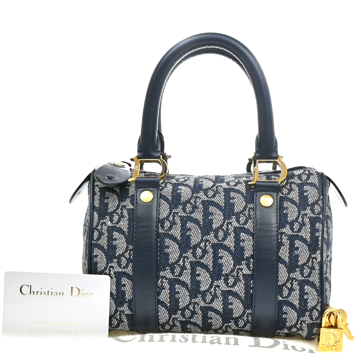 CHRISTIAN DIOR Logo Trotter Pattern Hand Bag Canvas Leather BE GHW 684RQ071