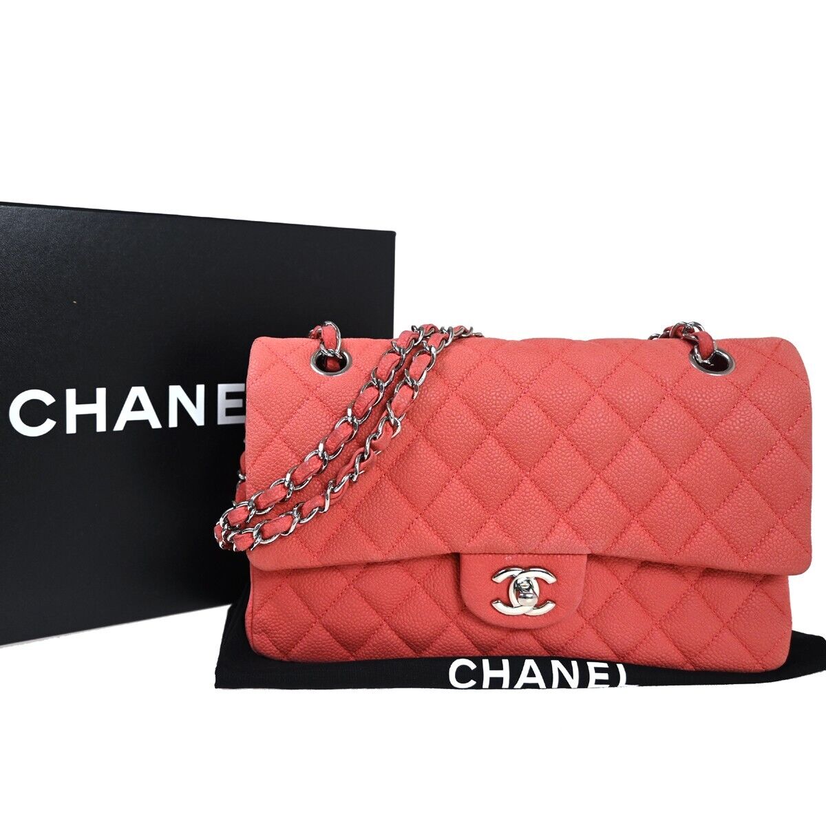 CHANEL CC Matelasse 25 Double Flap Chain Shoulder Bag Caviar Leather PK 227RH636