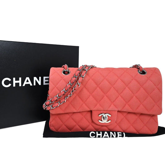 CHANEL CC Matelasse 25 Double Flap Chain Shoulder Bag Caviar Leather PK 227RH636