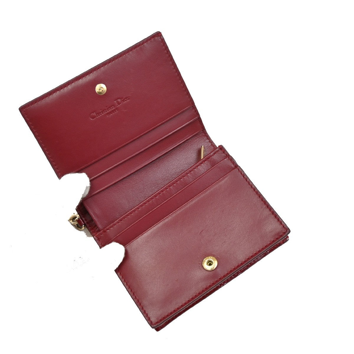 CHRISTIAN DIOR Cannage Mini Lady Dior Gardenia Wallet Patent Leather Red 80RL584