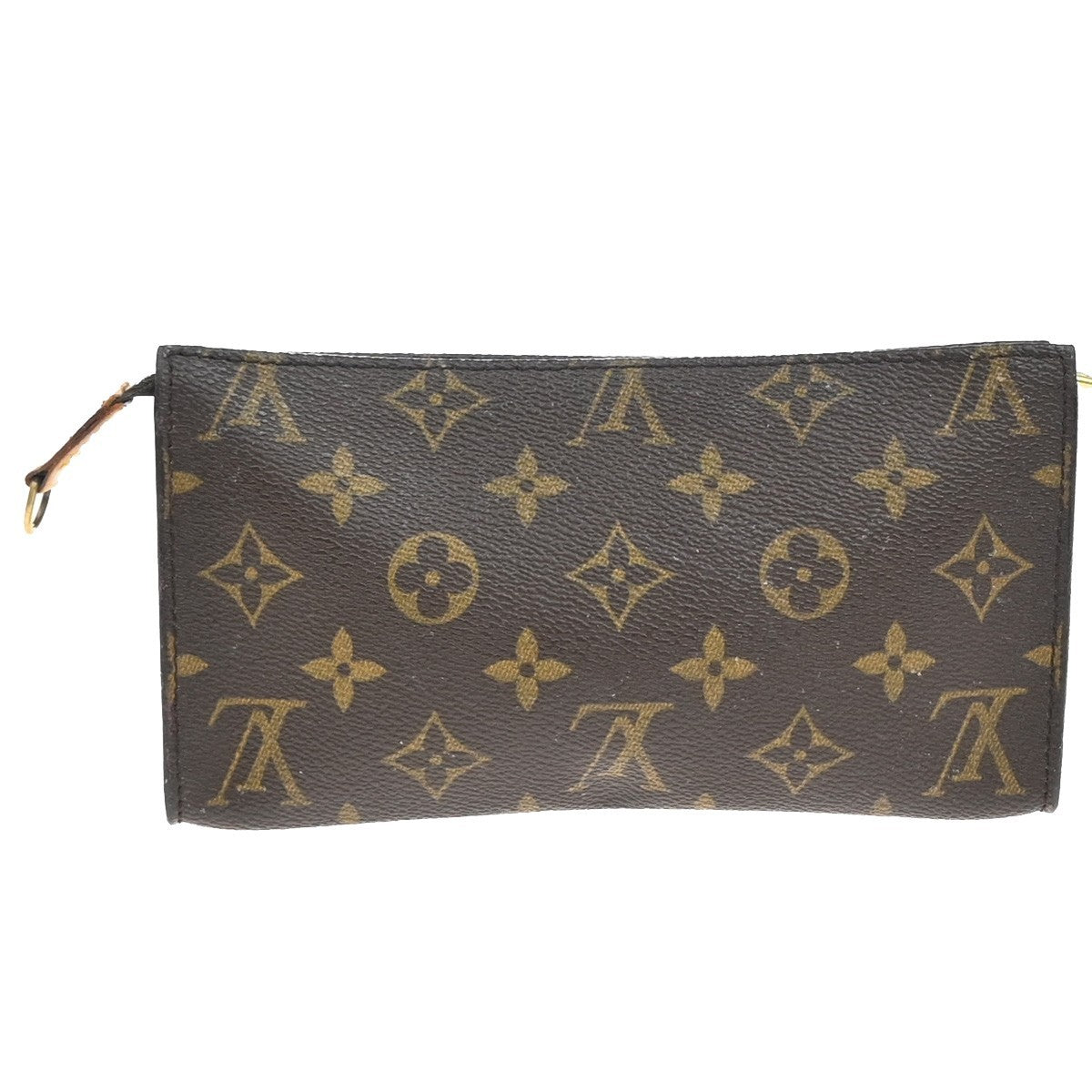 LOUIS VUITTON LV Logo Bucket GM Pouch Bag Monogram Leather Brown Gold 66KP601