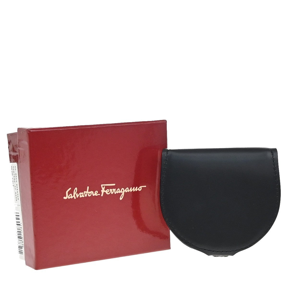 SALVATORE FERRAGAMO Logo Horseshoe Coin Case Wallet Leather Black 07KP259