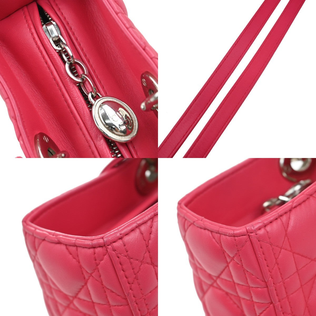 CHRISTIAN DIOR Lady Cannage 2Way Shoulder Hand Bag Leather Pink SHW 683RF675