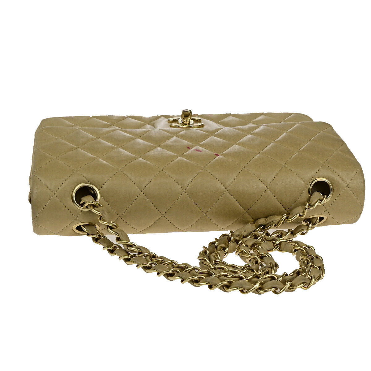 CHANEL CC Matelasse 25 Double Flap Chain Shoulder Bag Leather Beige GHW 652RK742