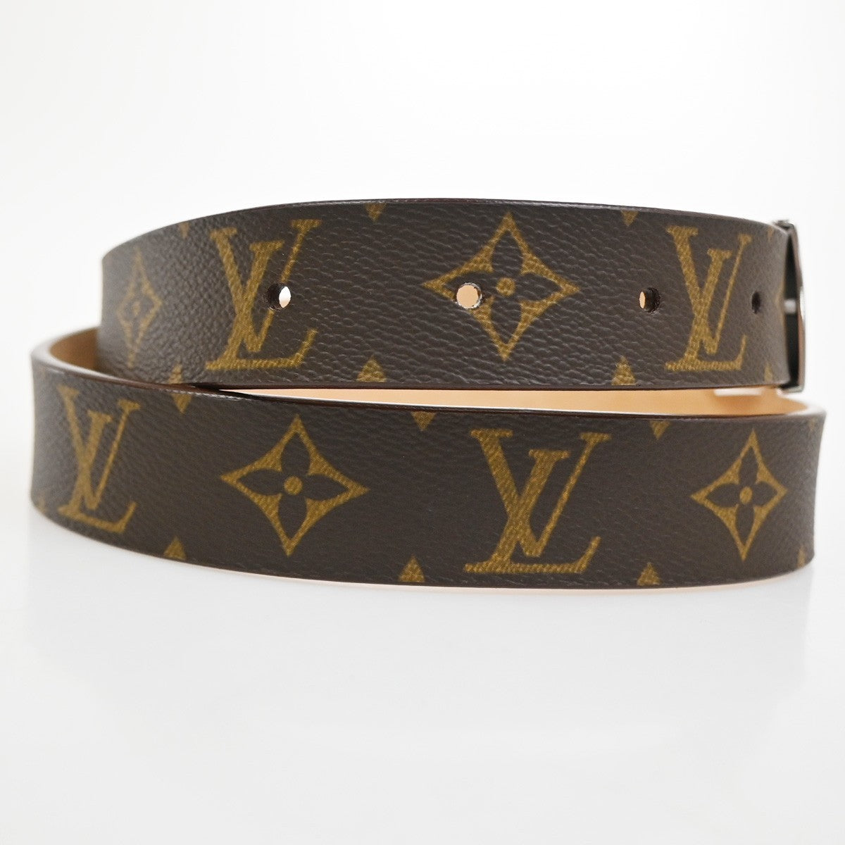 LOUIS VUITTON Santure Carre Belt Monogram Leather Brown SHW France M6801 36TA624