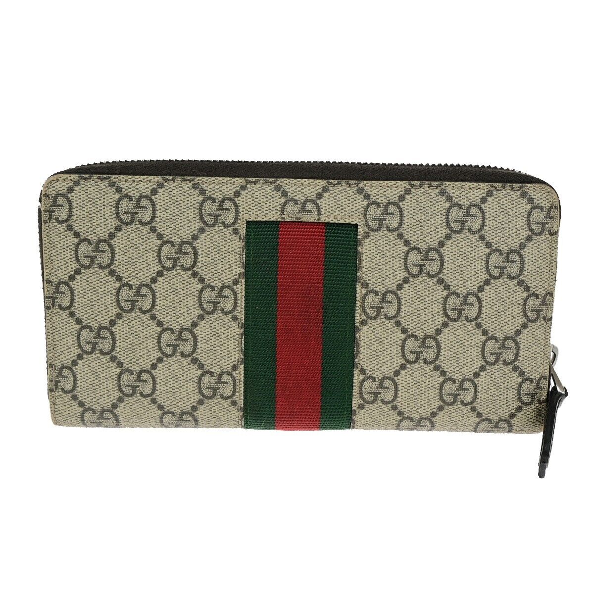 GUCCI Sherry GG Pattern Long Zipper Around Wallet Supreme Leather Brown 65EC844