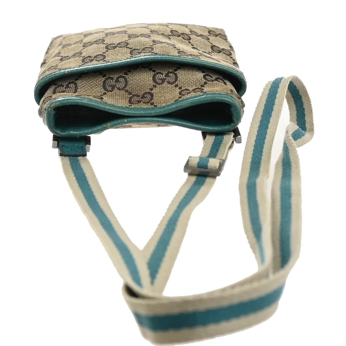 GUCCI GG Pattern Sherry Shoulder Bag Canvas Leather Beige Green Italy 64MA586