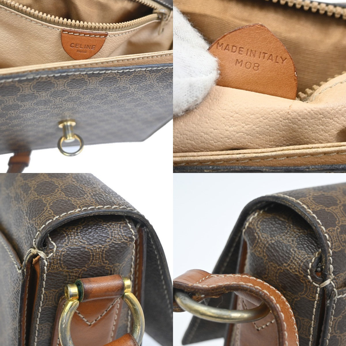 CELINE Logo Macadam Pattern Shoulder Bag PVC Leather Brown GHW Italy 32KC723