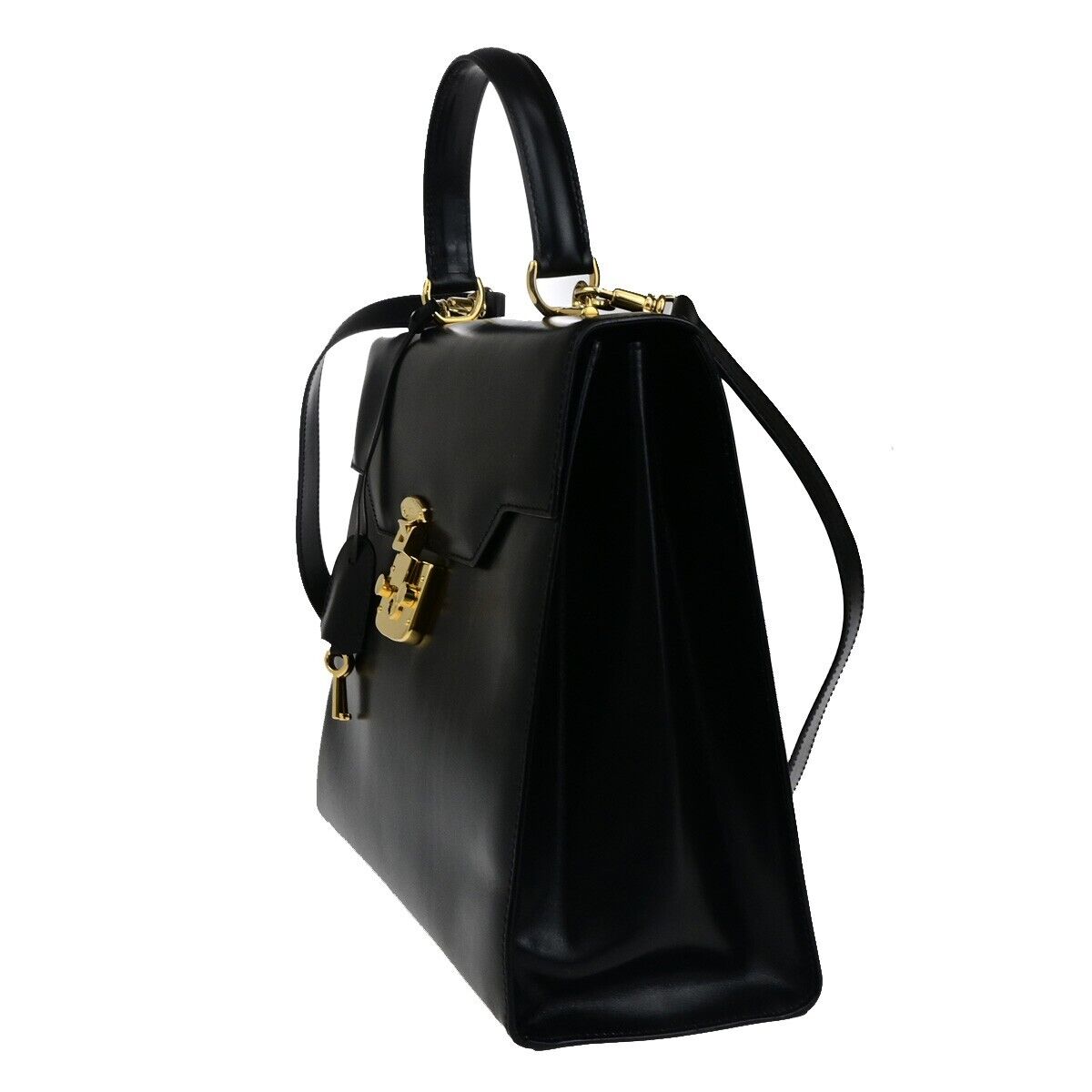 GUCCI Logo Lady Lock 2Way Shoulder Hand Bag Leather Black GHW Italy 70RK764