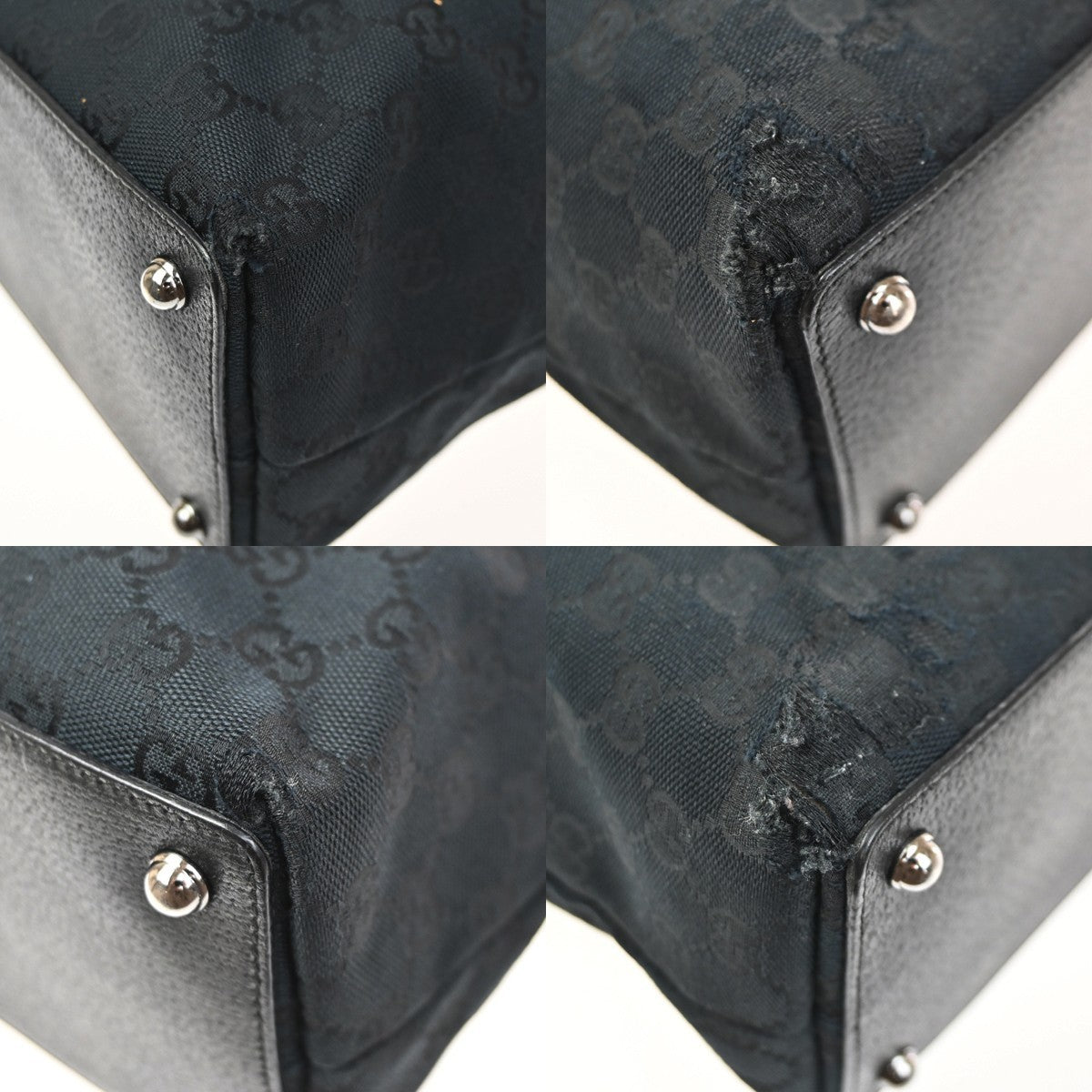 GUCCI Logo GG  Pattern Tote Shoulder Bag Canvas Leather  Black SHW Italy 67KC115