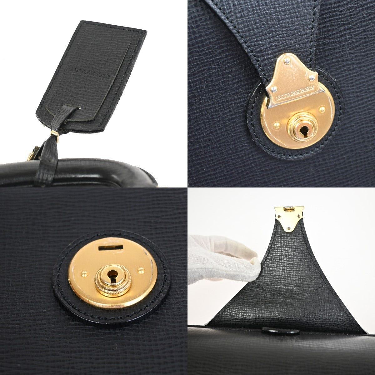 BURBERRY Logo Briefcase Top Handle Doctor Hand Bag Leather Black GHW 68KD028
