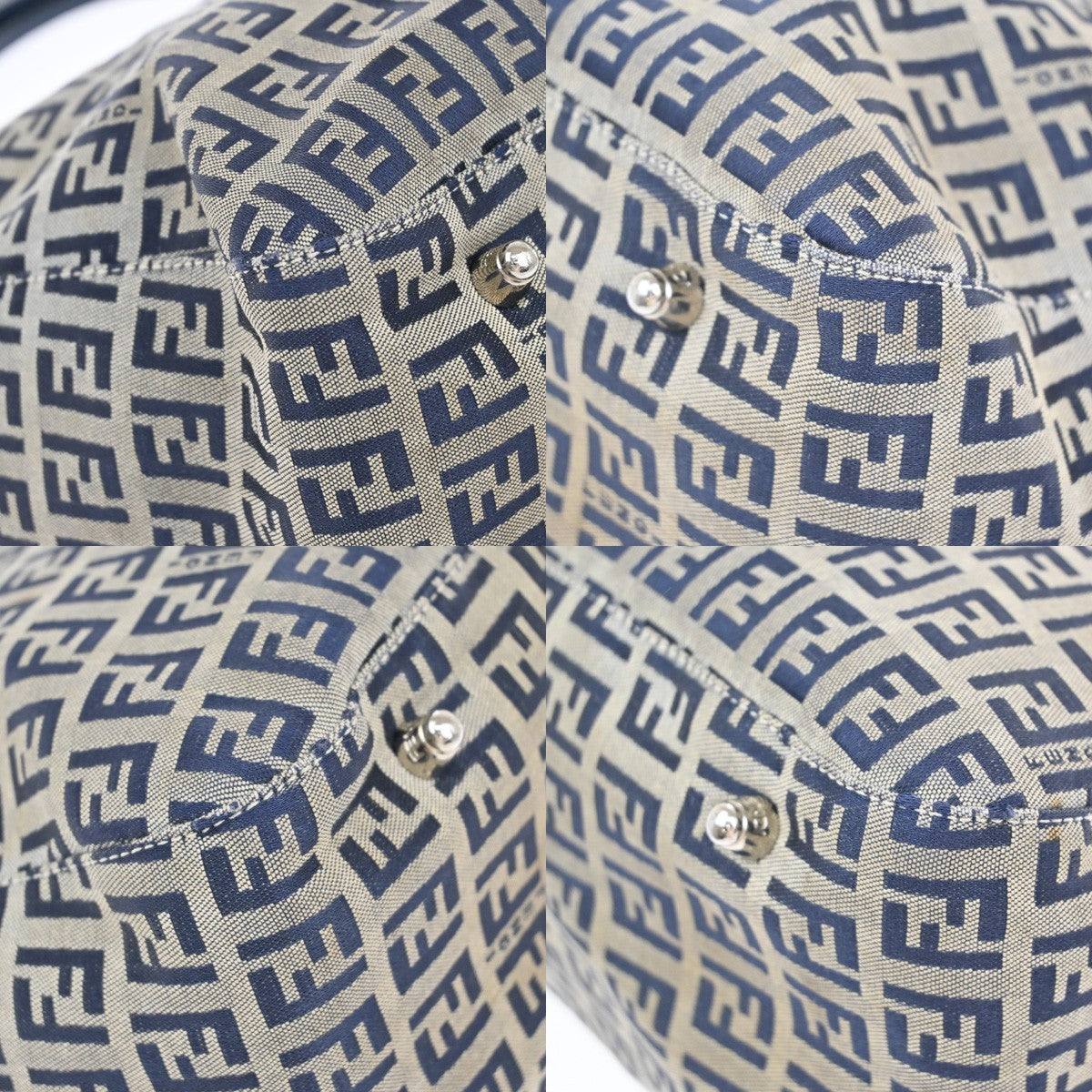 FENDI Logo Zucca Pattern Shoulder Bag Canvas Leather Navy Blue Italy 85EF815