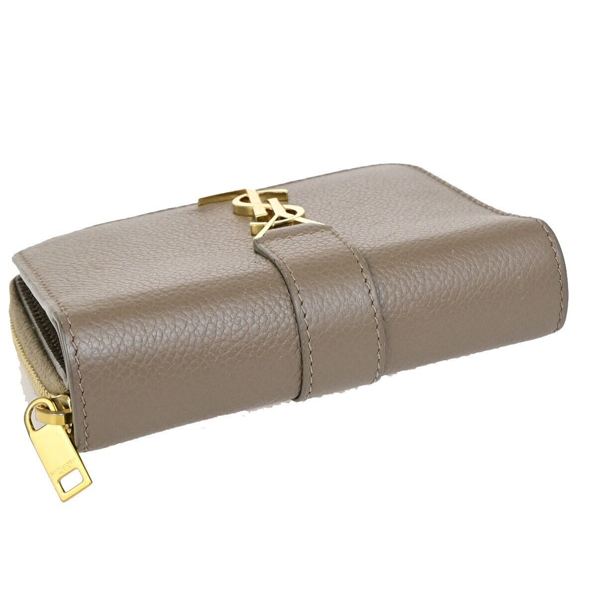 SAINT LAURENT YSL Logo Compact Bifold Wallet Purse Leather Brown 34KA400