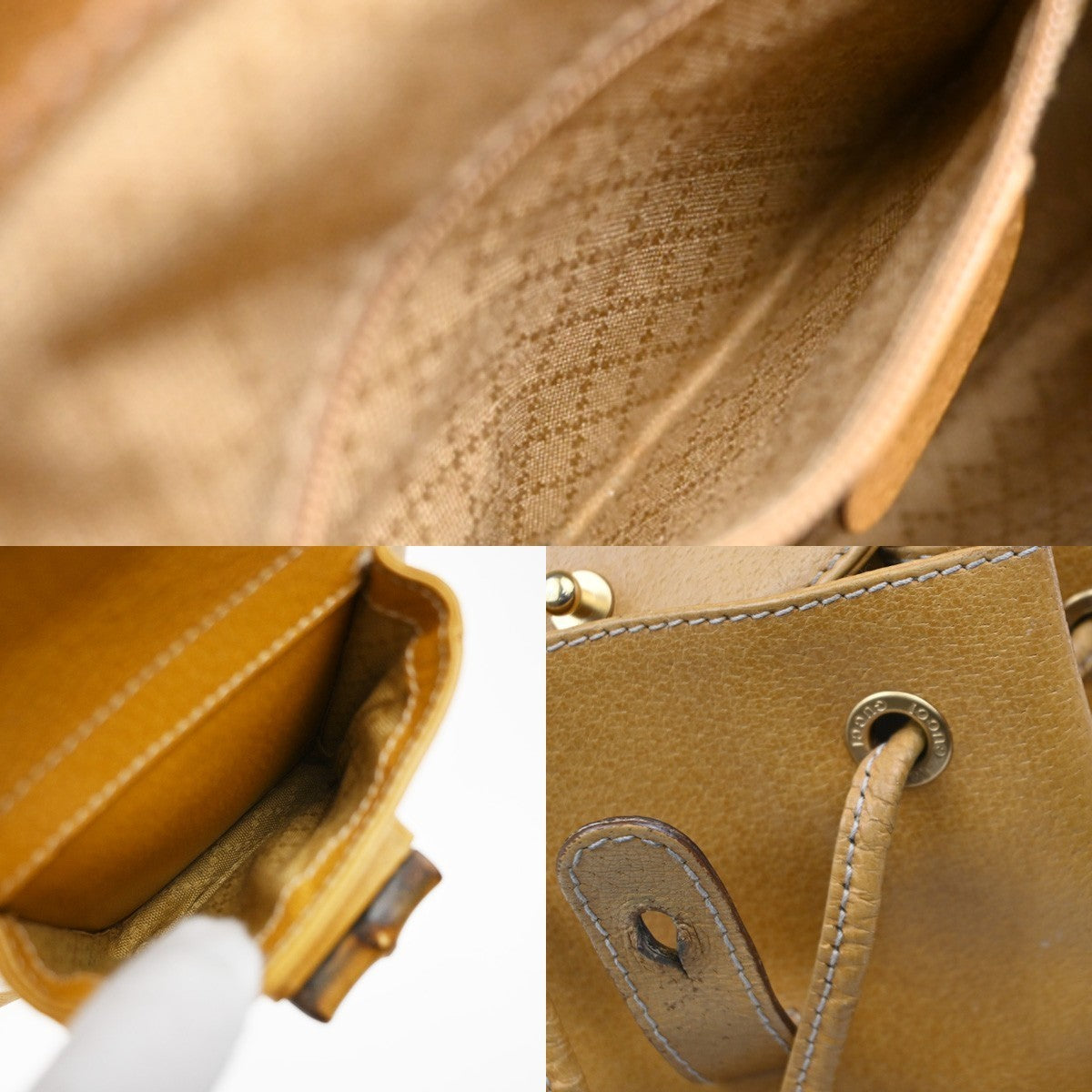 GUCCI Logo Bamboo Drawstring Mini Backpack Bag Leather Yellow GHW Italy 65KP452
