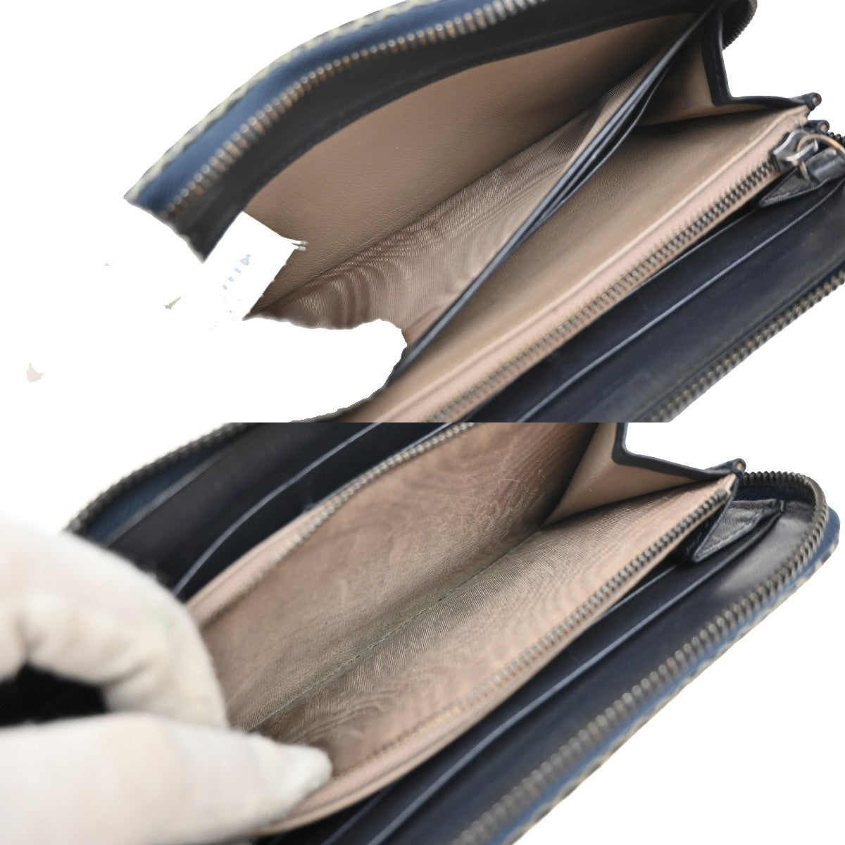 BOTTEGA VENETA Intrecciato Zip Around Long Wallet Embossing Leather Blue 69KP224