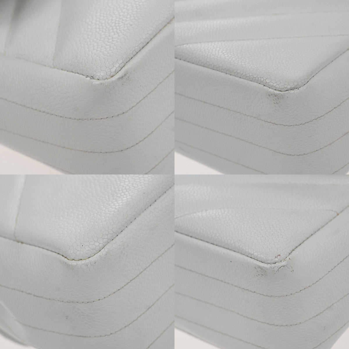 CHANEL CC Chain Shoulder Bag Grained Calfskin Leather White Vintage 834RP178
