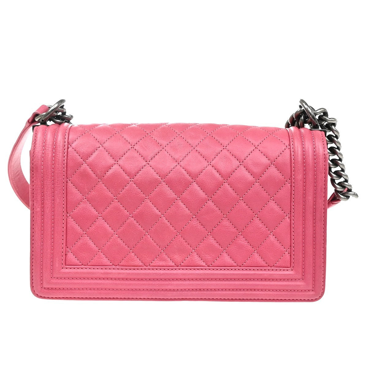 CHANEL CC Boy Chain Shoulder Bag Leather Pink SHW Italy 321RP171