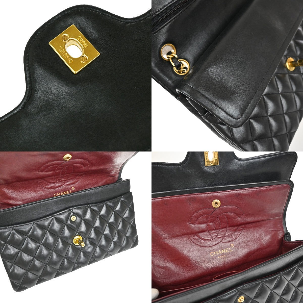 CHANEL CC Matelasse 25 Double Flap Chain Shoulder Bag Leather Black GHW 357RL460