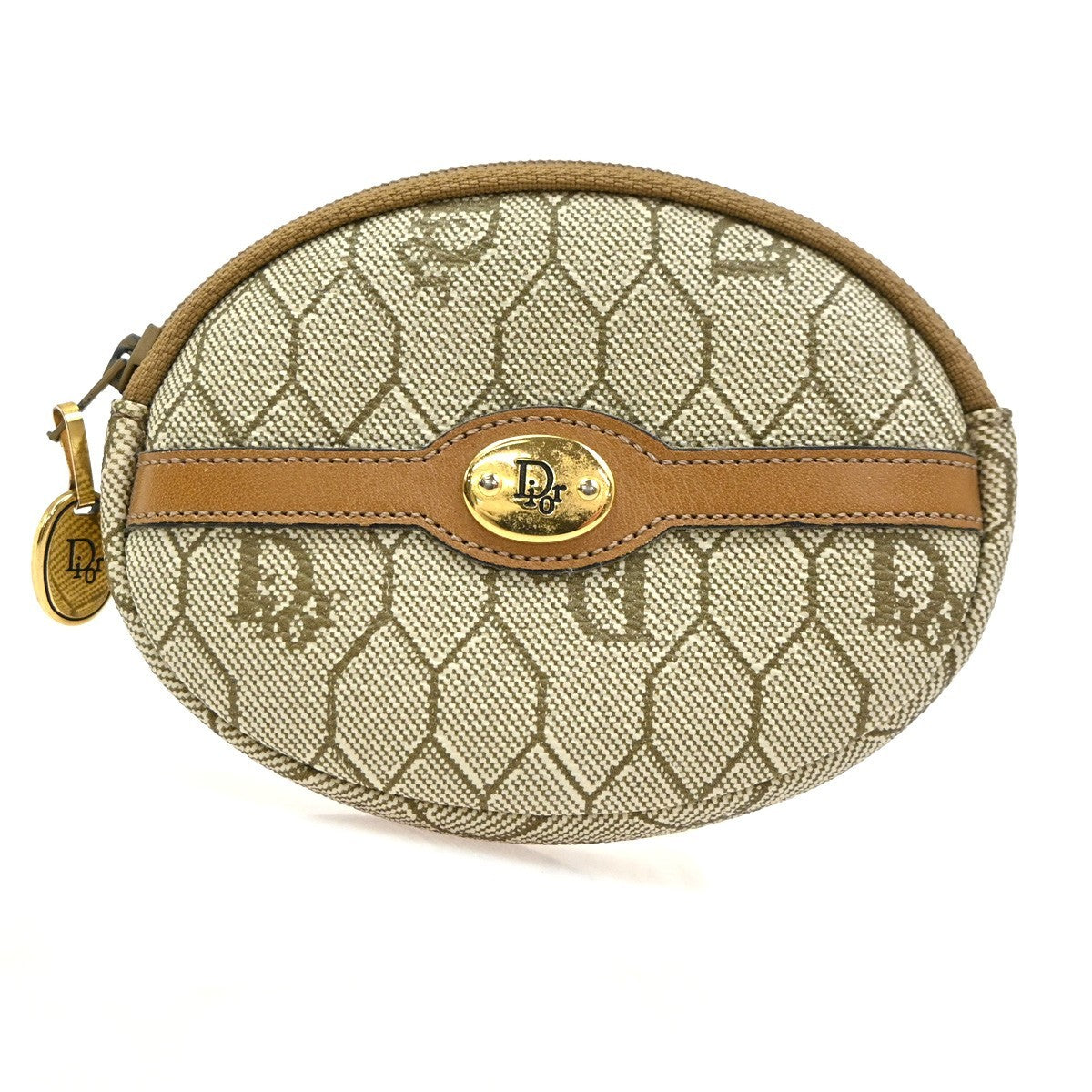 CHRISTIAN DIOR Logo Honeycomb Coin Wallet PVC Leather Beige 03TA565