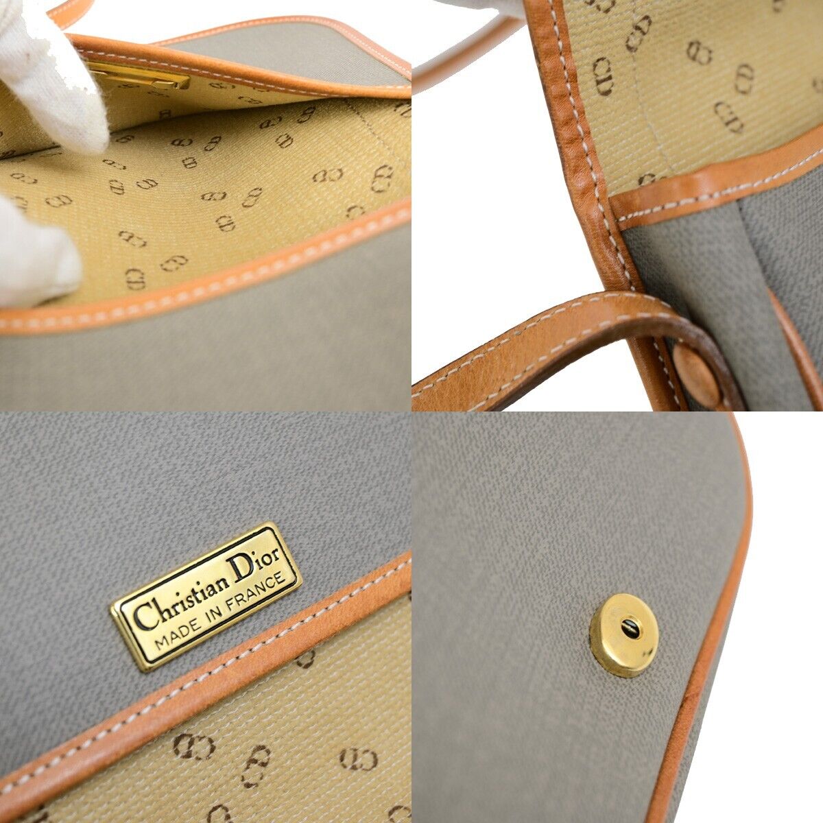 CHRISTIAN DIOR Logo Mini Shoulder Bag PVC Leather Gray Brown GHW France 60ED011