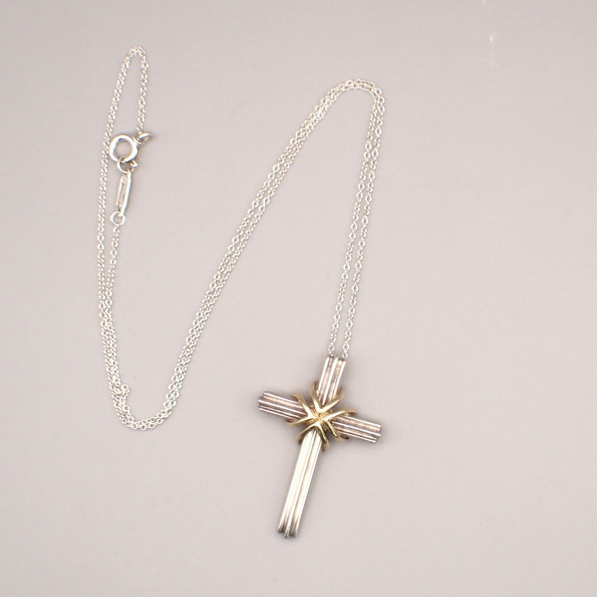 Tiffany & Co. Signature Cross Chain Necklace Pendant Silver 925/Gold 750 67TA461