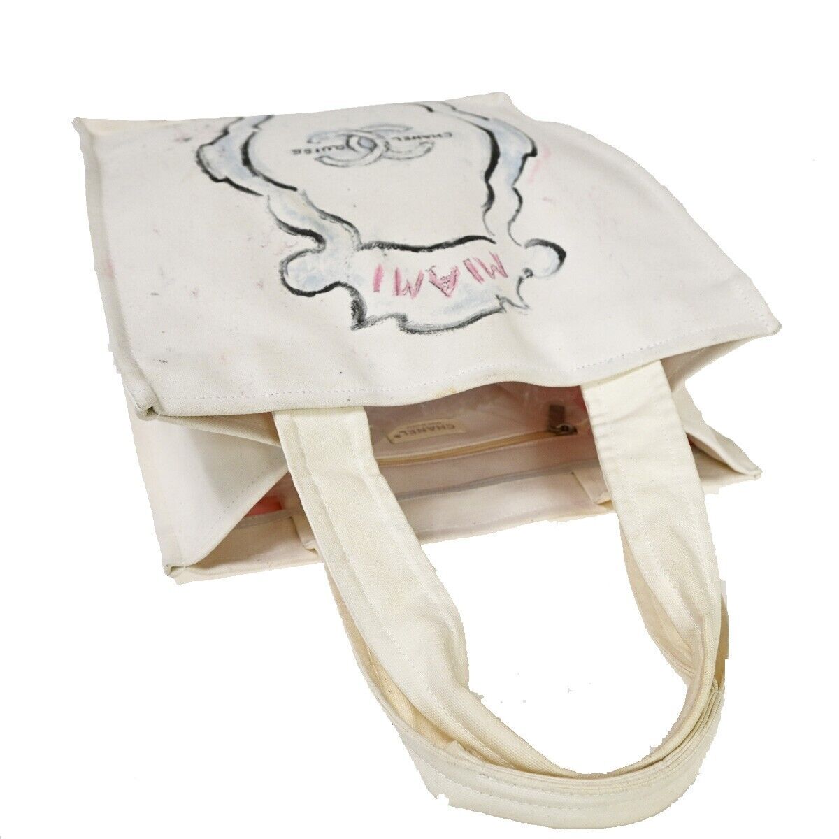 CHANEL CC Logo Shoulder Tote Bag Canvas Leather White Made In Italy 89SH051