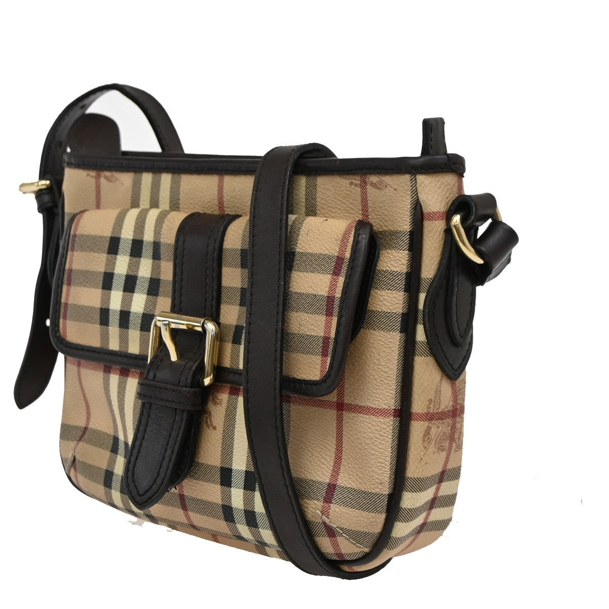 BURBERRY Logo Nova Check Shoulder Bag PVC Leather Beige Black GHW Italy 32DA066