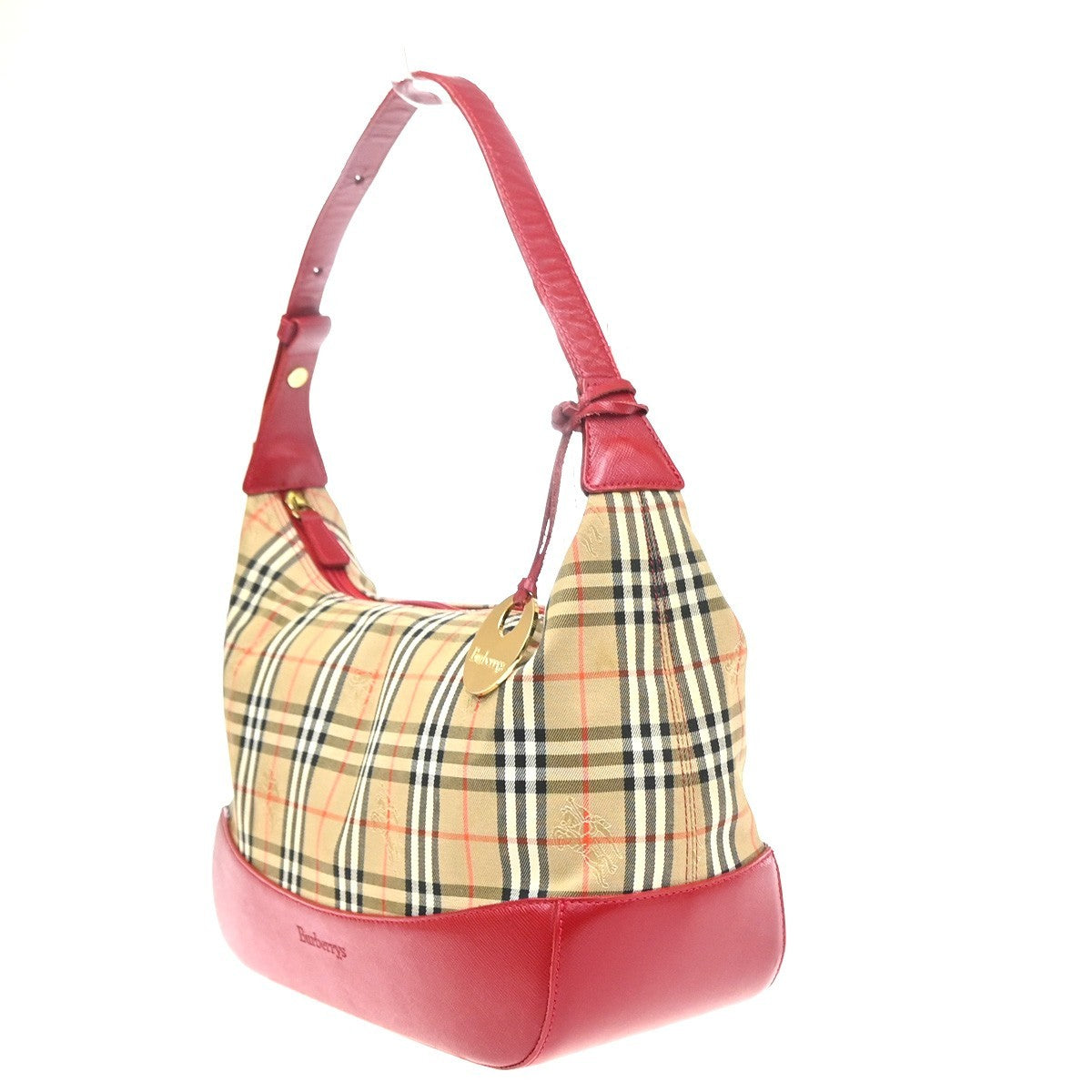 Burberrys Logo Nova Check Shoulder Hand Bag Canvas Leather Beige Red GHW 32RL976