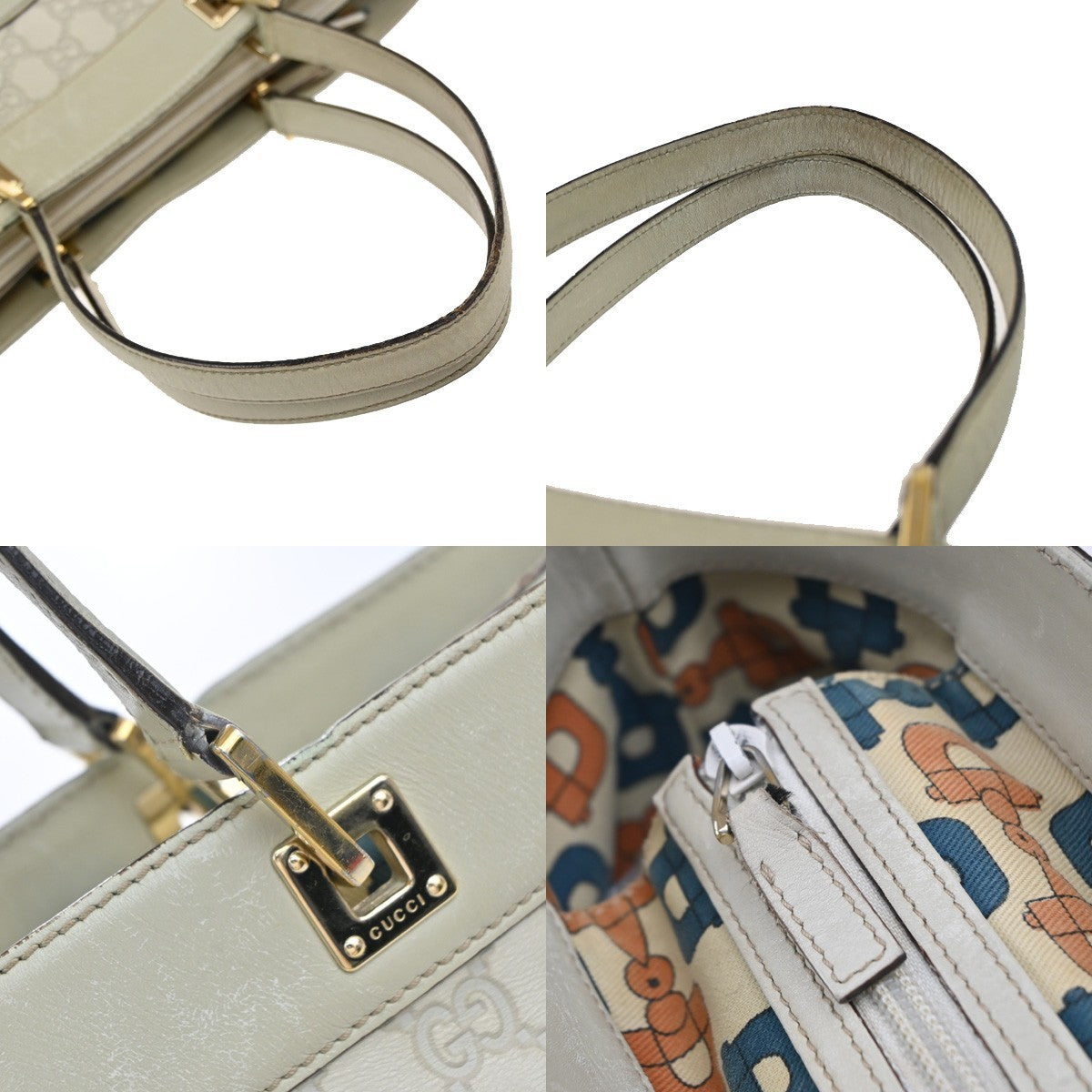 GUCCI GG Pattern Guccissima Shoulder Hand Bag Embossing Leather White 65EG400