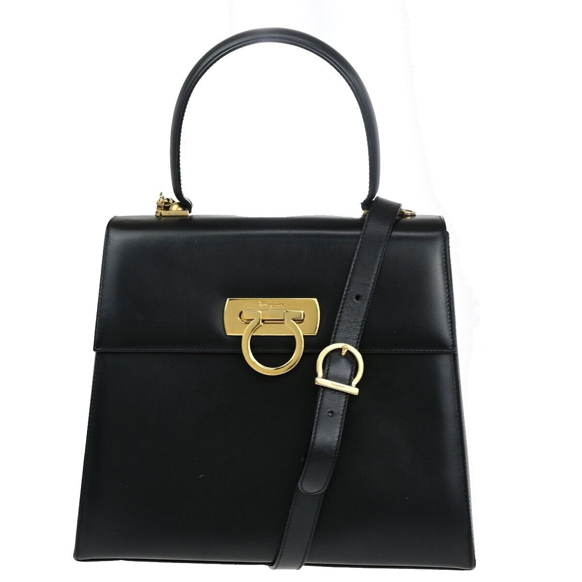 SALVATORE FERRAGAMO Gancini 2Way Shoulder Hand Bag Leather Black GHW 83EC641