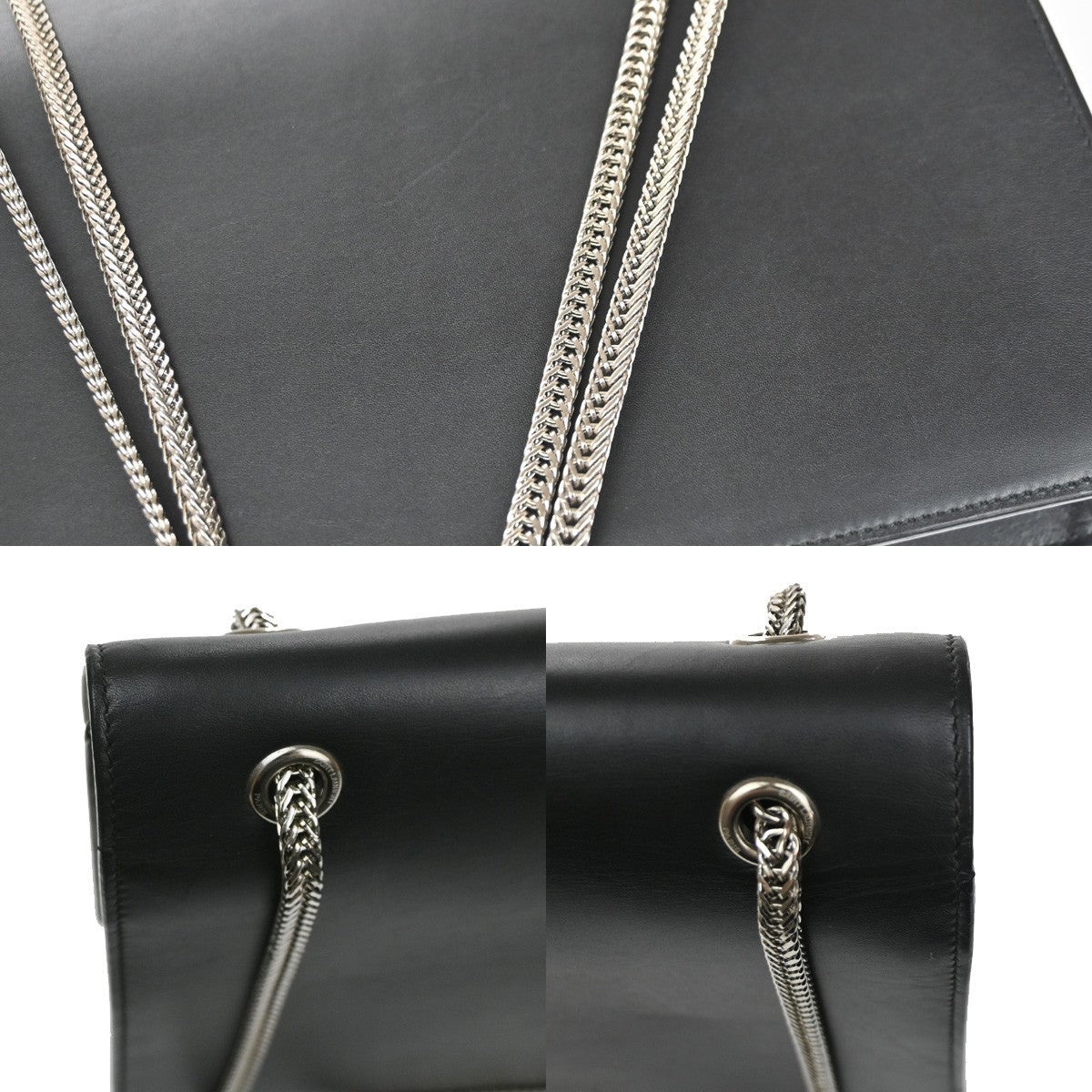 SAINT LAURENT Logo Betty Chain Shoulder Bag Leather Black White SHW 95RQ003