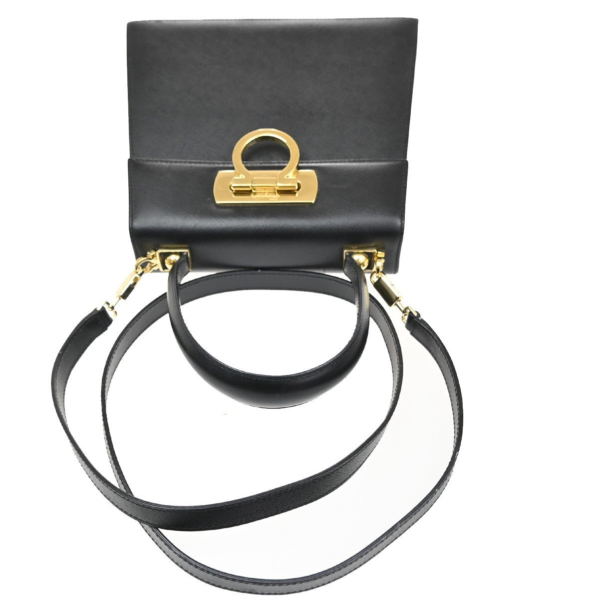 SALVATORE FERRAGAMO Gancini Mini 2Way Shoulder Hand Bag Leather Black 71RL552