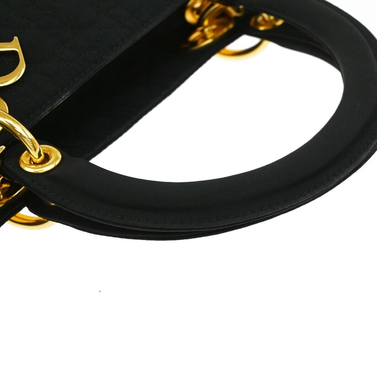 CHRISTIAN DIOR Lady Cannage 2Way Shoulder Hand Bag Nylon Leather Black 75EE107