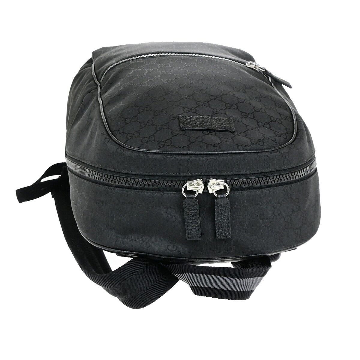 GUCCI Logo Sherry GG Pattern Backpack Bag Nylon Leather Black Italy 21RK735