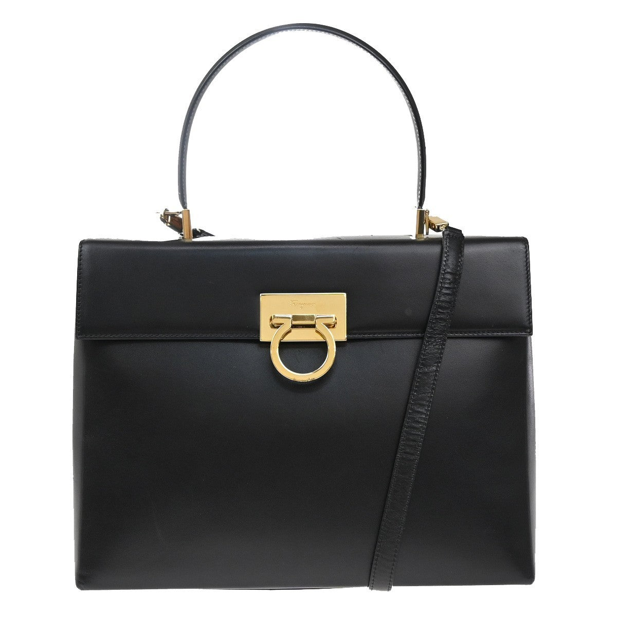 SALVATORE FERRAGAMO Gancini Mini 2Way Shoulder Hand Bag Leather Black 85RF871