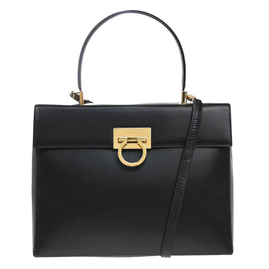 SALVATORE FERRAGAMO Gancini Mini 2Way Shoulder Hand Bag Leather Black 85RF871