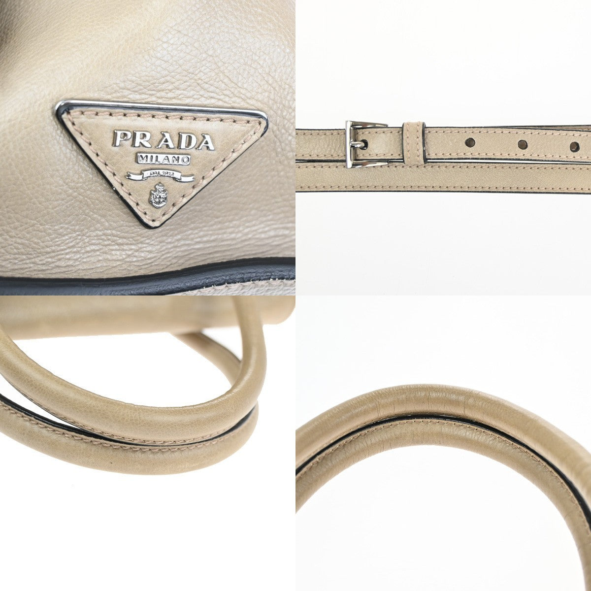 PRADA MILANO Logo 2Way Shoulder Hand Bag  Leather Beige SHW Italy 86TA512