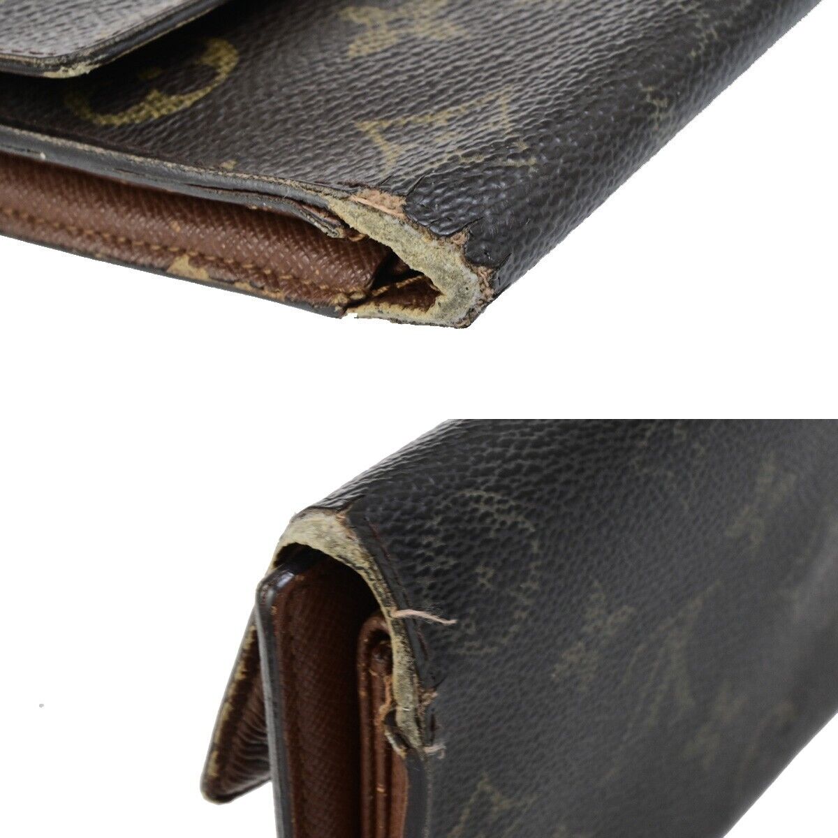 LOUIS VUITTON LV Logo 3 Set Trifold Bifold Wallet Monogram Leather Brown 09KA447