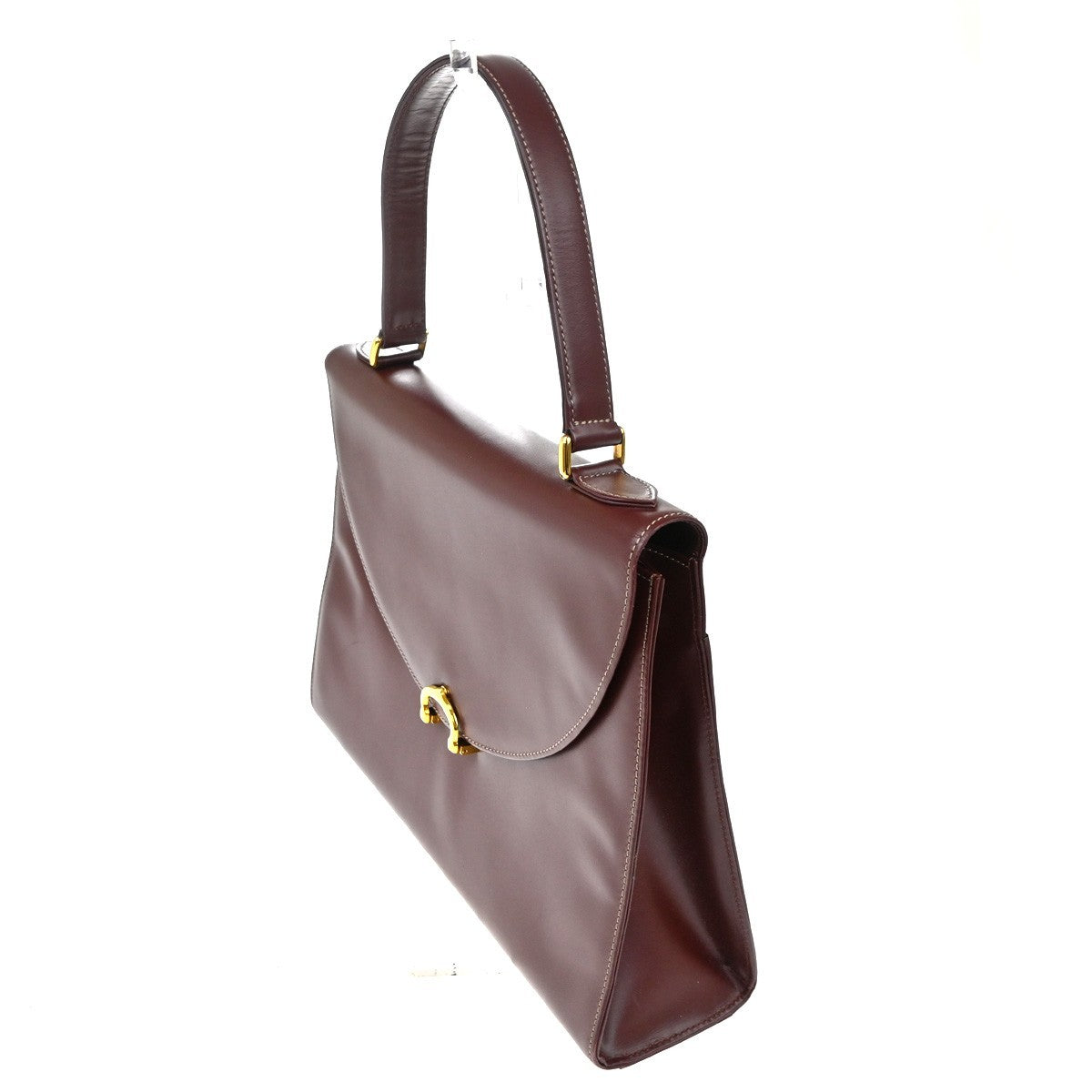CARTIER Logo Must Line Hand Bag Leather Red Gold Burgundy Italy 64TA506