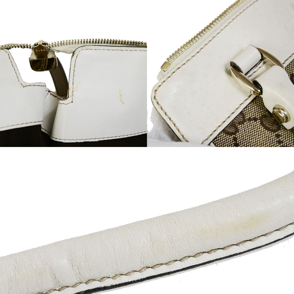 GUCCI Logo Abbey GG Pattern Shoulder Bag Canvas Leather Brown White GHW 66YG263