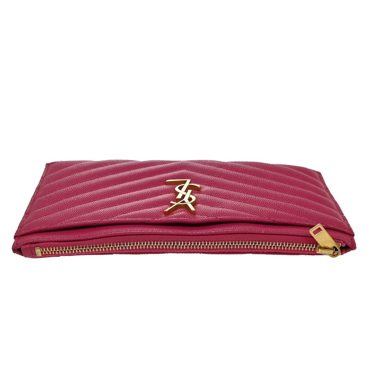 SAINT LAURENT Grain De Poudre Chevron Monogram Bill Pouch Bag Leather PK 86RF725