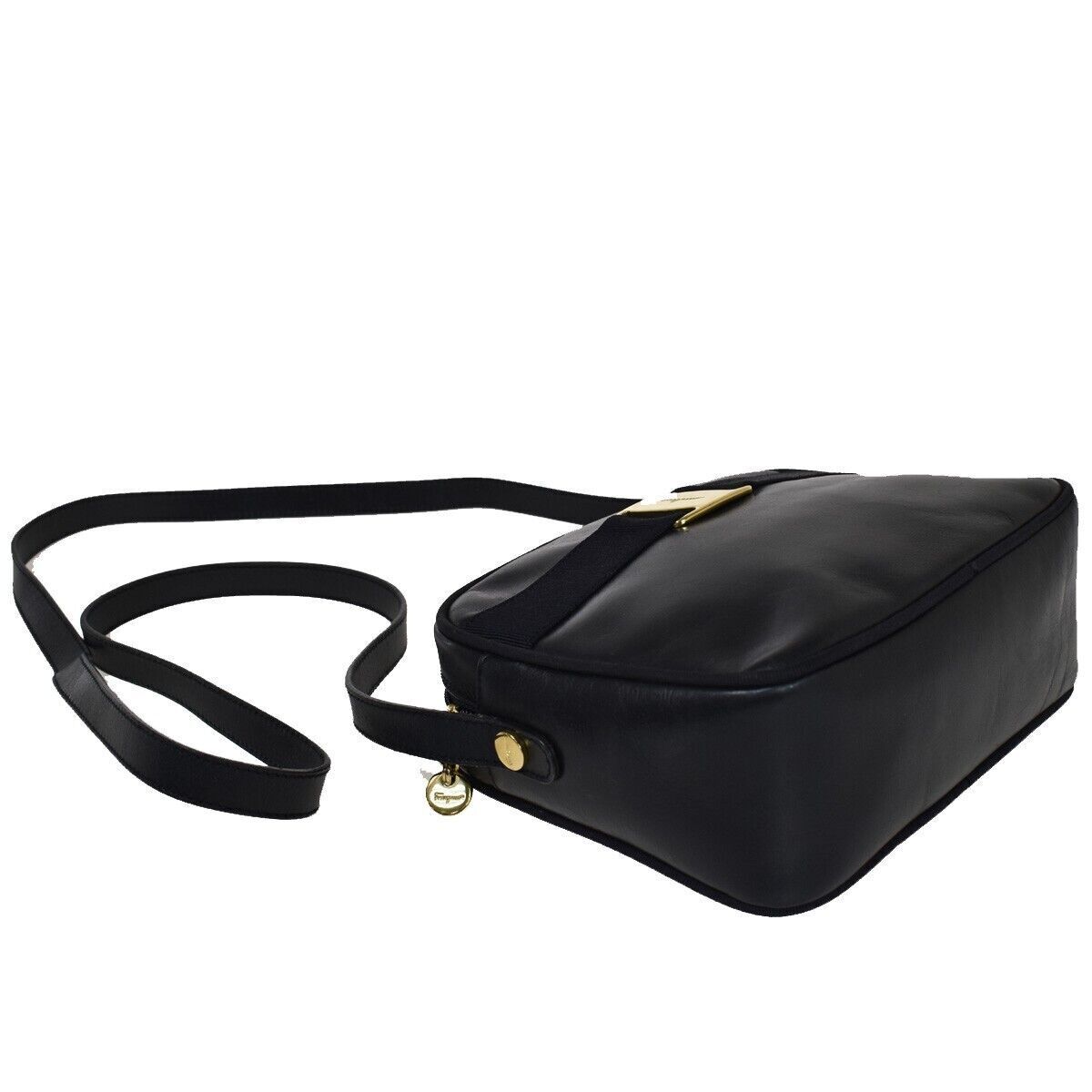 SALVATORE FERRAGAMO Vara Crossbody Mini Shoulder Bag Leather Blue Gold 66YC241