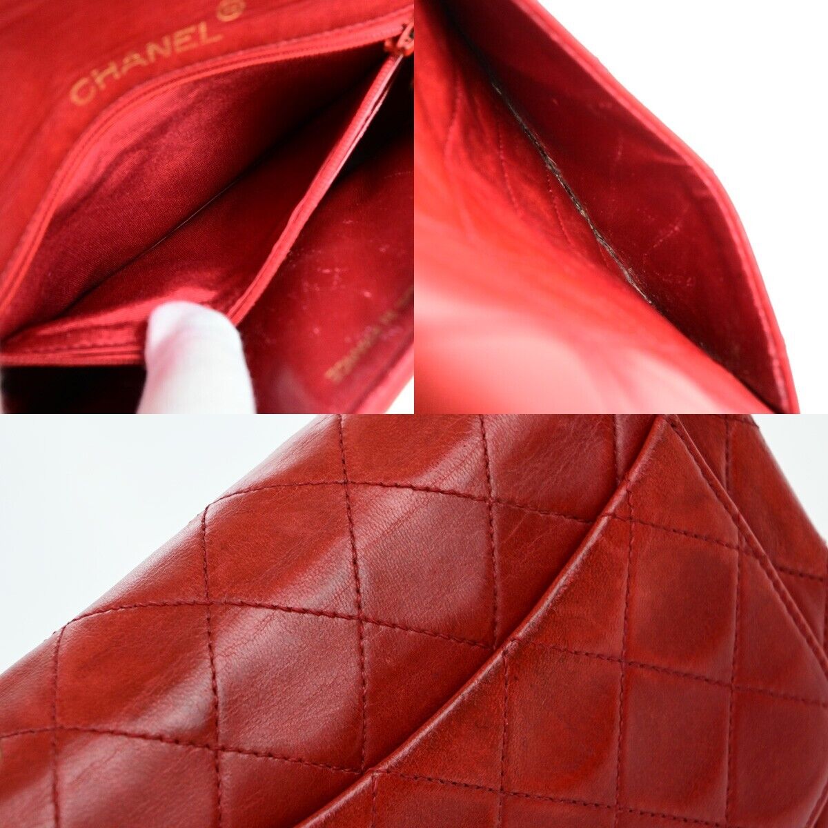 CHANEL CC Logo Mini Matelasse Chain Shoulder Bag Leather Red Vintage 673RF237