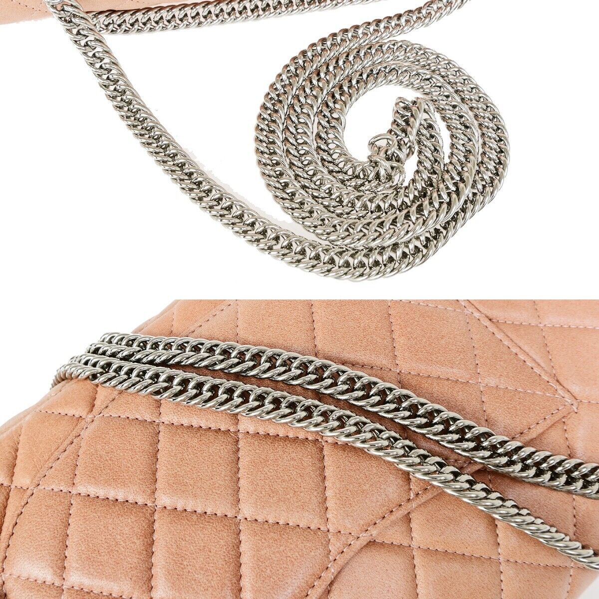 CHANEL CC Matelasse 25 Double Flap Chain Shoulder Bag Leather Pink 373RK146