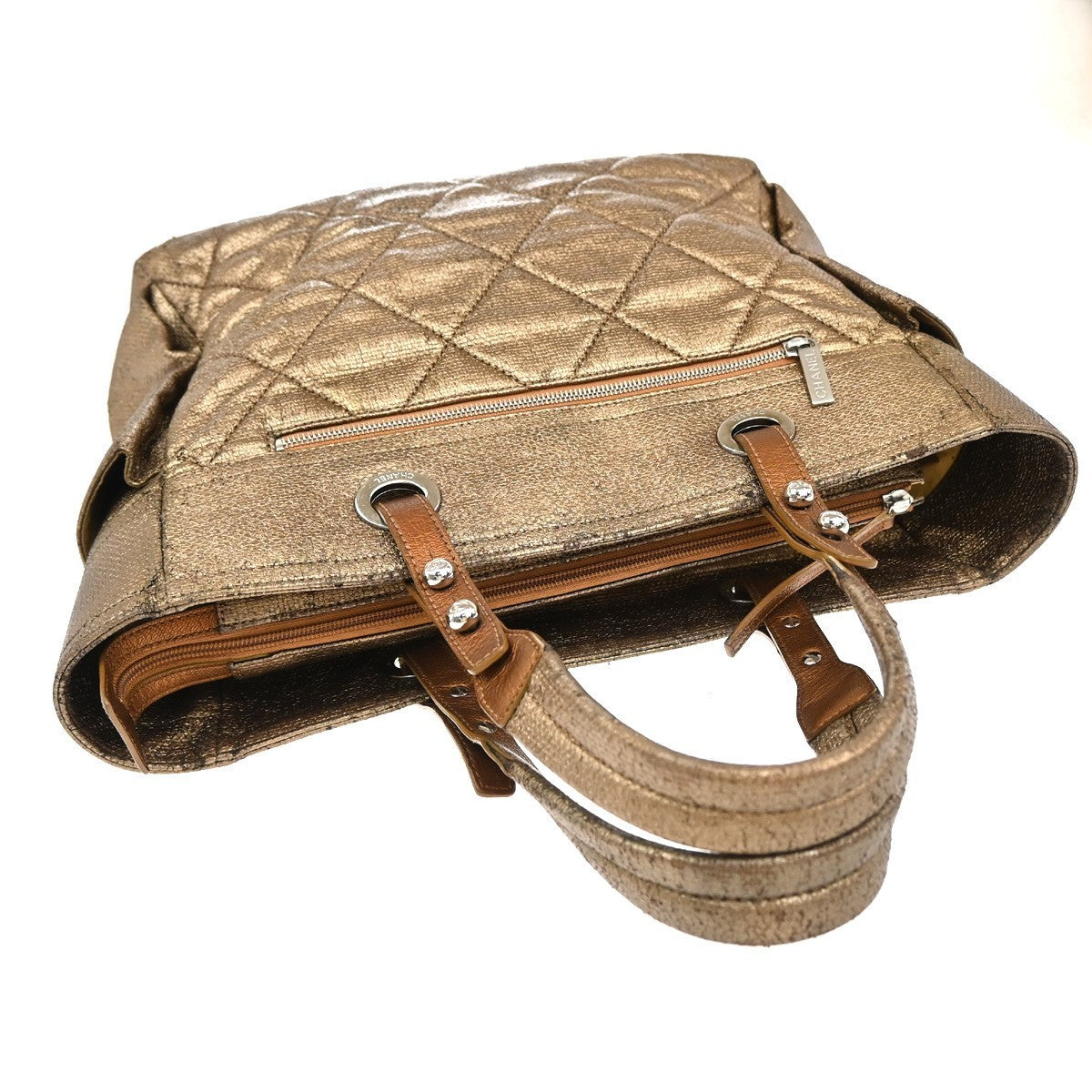 CHANEL CC Paris Biarritz Shoulder Bag Coating Canvas Leather Bronze 603RF988