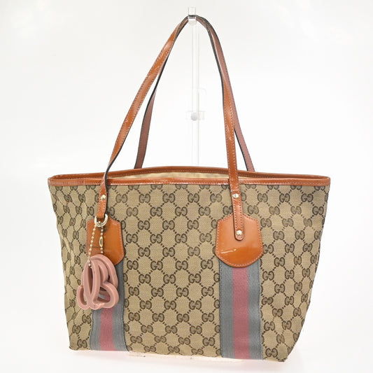 20.Live GUCCI GG Jolie Charms Shoulder Tote Bag Canvas Patent Leather 04ZA323