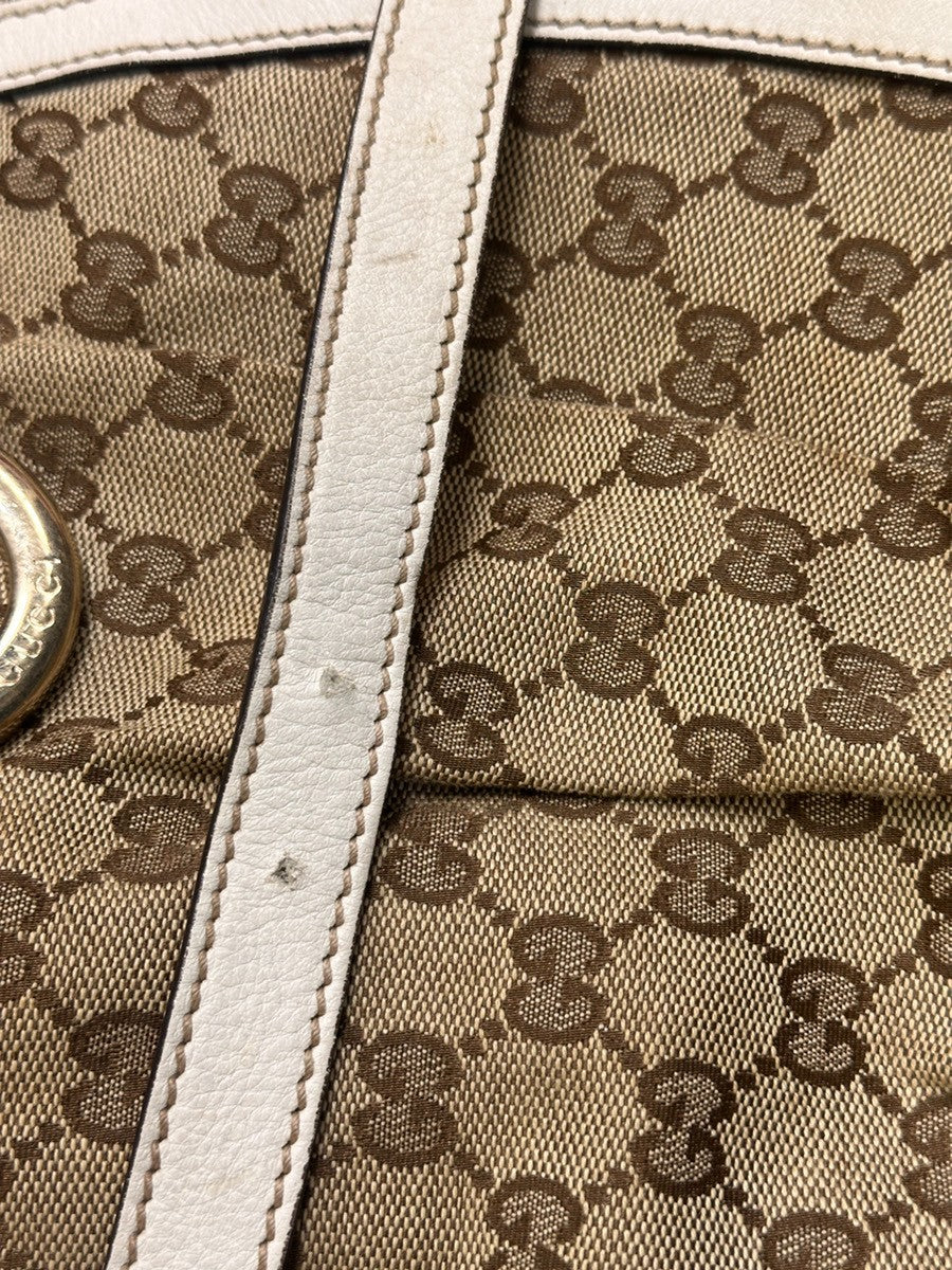GUCCI Abbey GG Pattern Shoulder Bag Canvas Leather Brown white GHW 88SA096
