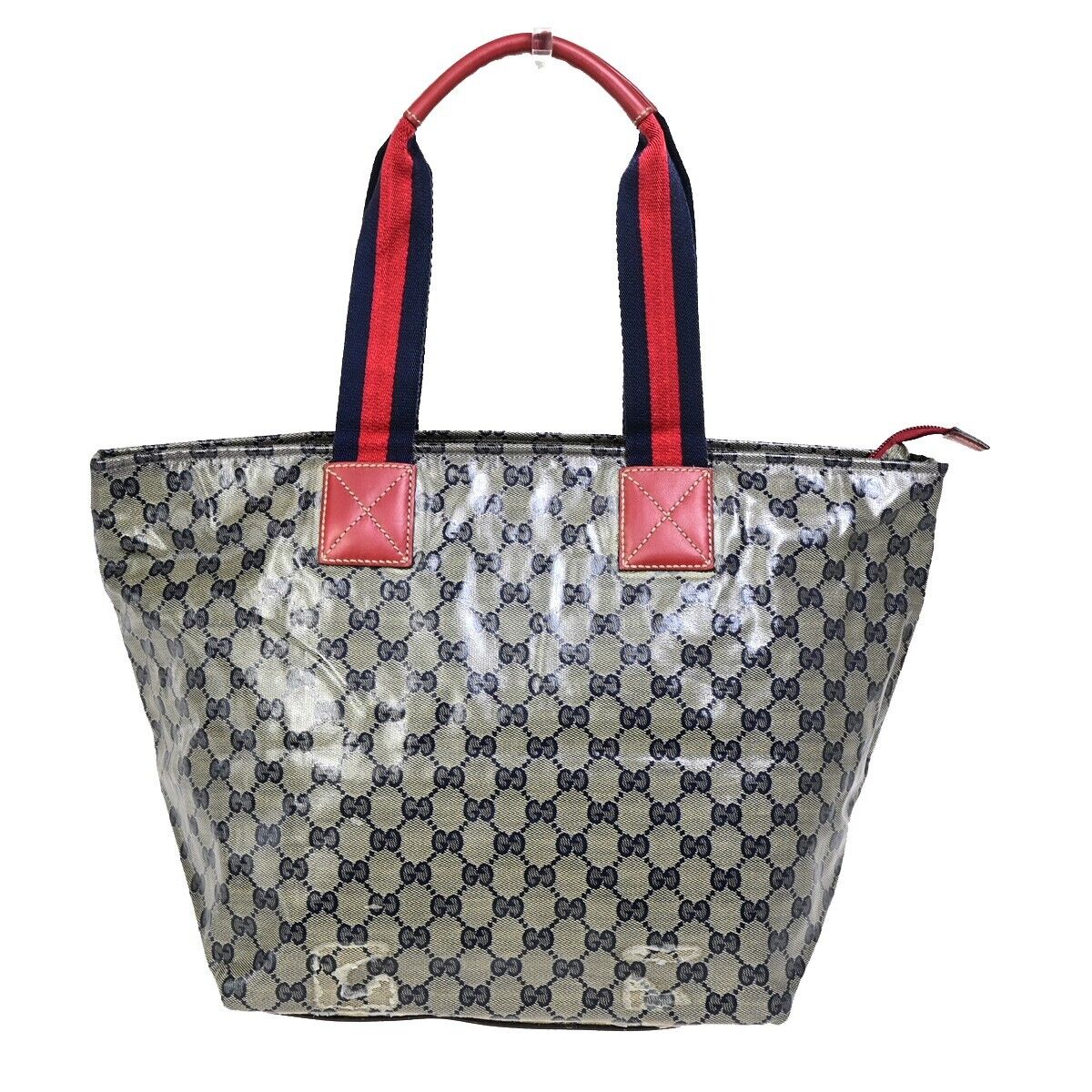 GUCCI GG Pattern Crystal ShoulderBag Coating Canvas Leather Navy Blue 67EB789